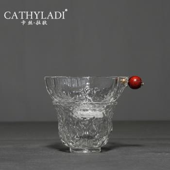 Cathyladi 創意核桃紋玻璃茶漏茶杯家用會客細密濾網功夫茶具配件