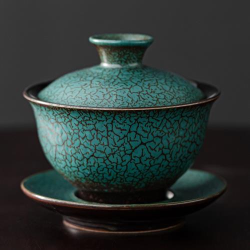 綠松石釉三才蓋碗陶瓷泡茶碗茶杯家用功夫茶具敬茶碗品茗碗單蓋碗|蓋碗
