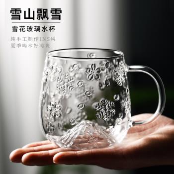 日式高顏值水杯女個人專用耐高溫家用帶把手防爆咖啡杯玻璃茶杯