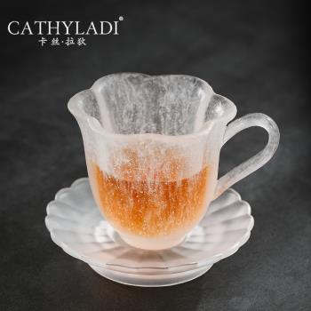 Cathyladi 日式創意琉璃茶杯咖啡杯家用小號玻璃輕奢茶具水晶杯墊