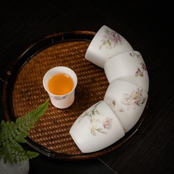 手繪素燒羊脂玉主人杯高階陶瓷單杯個人專用功夫茶具家用品茗茶杯