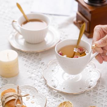 歐式浮雕咖啡具輕奢金邊咖啡杯碟套裝宮廷下午茶杯子精致陶瓷茶杯