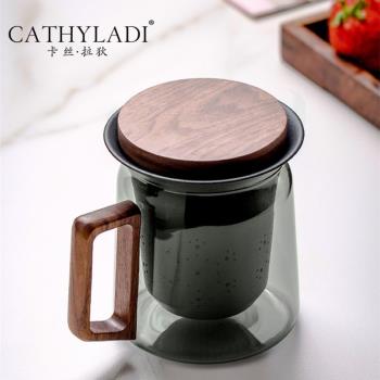 Cathyladi 茶杯茶水分離陶瓷玻璃水杯個人專用大容量日式辦公杯子