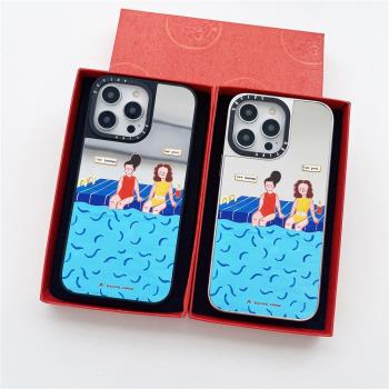 Case原版MagSafe磁吸泳池女孩適用iPhone15/14ProMax手機殼蘋果13Pro卡通女款12鏡面防摔保護套