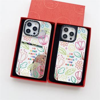 Case原版MagSafe磁吸彩色線條花朵適用iPhone15/14ProMax手機殼蘋果13Pro女款鏡面12電鍍防摔保護套