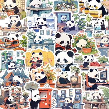 50張熊貓日常貼紙卡通可愛國寶手機殼行李箱筆記本電腦貼畫防水ipad行李箱