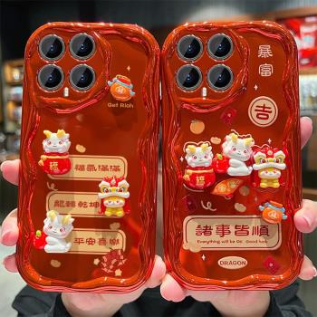 立體新年公仔適用小米15手機殼mi13Pro電鍍紅Redminote12TURBO過年紅米k60曲邊紋k50/40s女12s新款11防摔10套