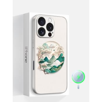 適用於蘋果iphone16promax手機殼女15plus中式magsafe磁吸14花窗13磨砂矽膠防摔超薄全包鏡頭邊框保護套新款
