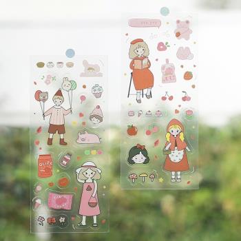 少女三分甜 手機殼diy裝飾pet透明貼紙防水 手賬卡通女孩裝飾貼畫