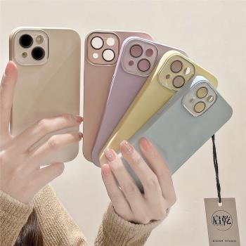 啟乾 多巴胺簡約純色iPhone15手機殼適用蘋果14/13promax液態矽膠軟殼12膚感磨砂少女心粉色小眾新款秋冬情侶
