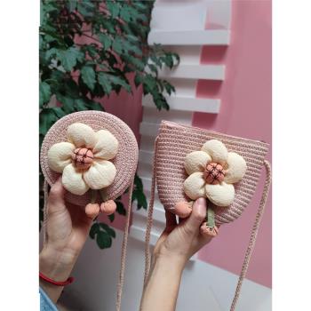 兒童夏天可愛迷你女孩斜挎草編包
