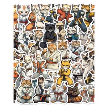 50張卡通功夫喵貼紙跆拳道貓咪涂鴉裝飾手機殼iPad筆記本防水貼畫