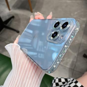 適用於iPhone13手機殼簡約透明蘋果14pro新款女款奢華閃粉16plus高階感鏡頭全包12pro玻璃防摔高階潮牌硬殼15