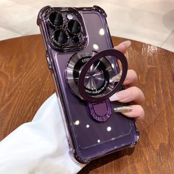 適用蘋果16promax手機殼新款磁吸支架iphone16氣囊防摔15pro帶鏡頭膜16plus透明男14全包12女11小眾13矽膠套