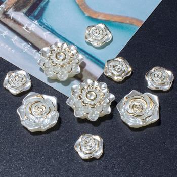 鍍金ABS仿珍珠玫瑰花奶油膠手機殼diy材料包手工制作創意裝飾物