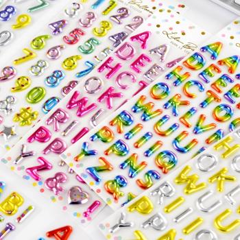 閃亮彩色英文字母數字符號號碼立體貼紙兒童女孩手機殼裝飾粘貼畫