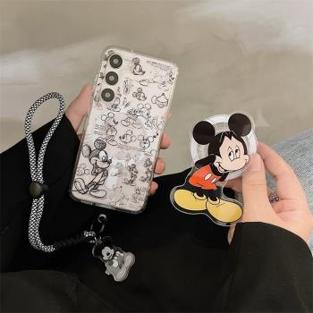 素描米奇三星s25ultra手機殼s24ultra磁吸保護套創意卡通s23+防摔軟殼三星23plus時尚個性男女S22ultra軟膠套