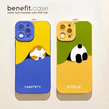 benefit卡通可愛熊貓情侶適用于蘋果15手機殼13iphone14promax新款12套11簡約xsmax個性xr硅膠8plus防摔7mini