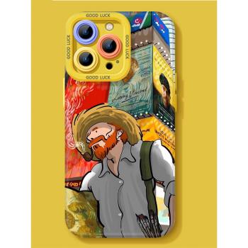 [magsafe磁吸]梵高液態矽膠手機殼適用iphone15promax高階感11情侶13全包12鏡頭xr防摔mini蘋果14plus藝術潮