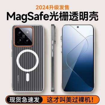 適用小米14手機殼新款流光小米14Pro膚感磨砂14pro防滑保護套magsafe瓦楞紋MIUI高階感透明商務男女輕奢硬殼