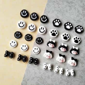 森系黑白笑臉貓爪樹脂貼片裝飾配件diy手工自制手機殼發飾材料