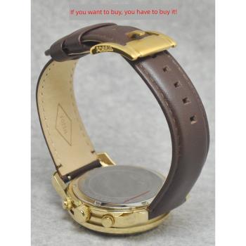 手表帶小牛皮真皮男棕色20mm代用fossil化石手表鏈BQ1009金色通用