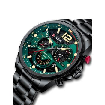 立體數字大表盤手表男士時尚大氣多指針鋼鏈表CURREN卡瑞恩Watch