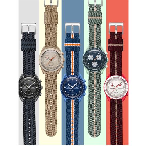 20MM尼龍表帶適配swatch×omega聯名歐米茄斯沃琪帆布編織手表帶