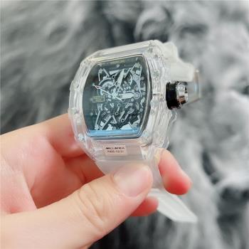 米勒潘瑋柏同款透明殼機械骷髏頭潮流男表硅膠帶休閑時尚男士手表