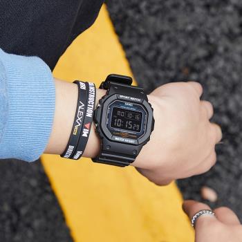 王源高遠同款時刻美手表男士運動防水方塊個性多功能學生電子手表