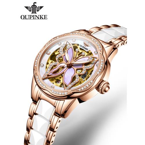 瑞士女機械表鏤空歐品客簡約品牌十大手表全自動女表鏤空防水3239