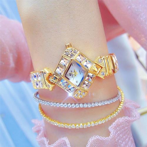 跨境BS女士玫瑰金時尚潮流飾品鑲鉆女表簡約品牌復古風時裝手表