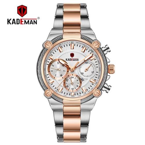 KADEMAN卡德曼836時尚六針女士多功能戶外運動防水鋼帶石英手表