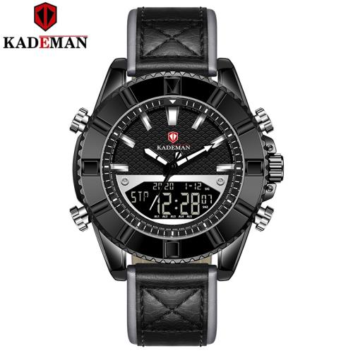 KADEMAN卡德曼K9069新款方形男士雙機芯多功能運動防水皮帶手表