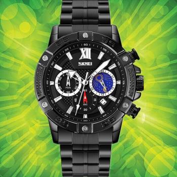 時刻美新款多功能機械石英表計時多功能鋼帶大表盤防水日歷男手表