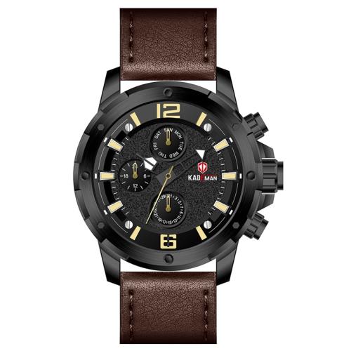 KADEMAN卡德曼新款大表盤男士六針多功能戶外運動防水皮帶手表809
