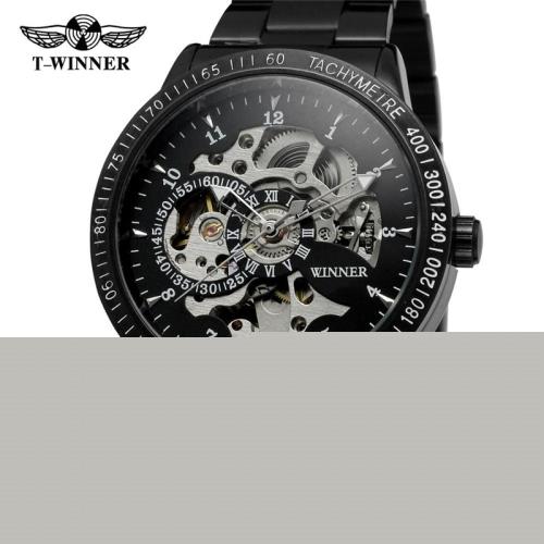 男式鋼帶手表全自動機械手8085鏤空透底時尚圓形金屬國產腕表