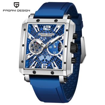 伯佳尼pagani不銹鋼石英計時膠帶藍寶石時尚男手表方形新款PD1725