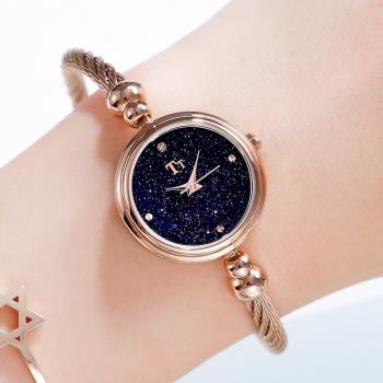 新款 創意士手鐲手表氣質風潮流TT牌女時尚石英玫瑰金色國產腕表