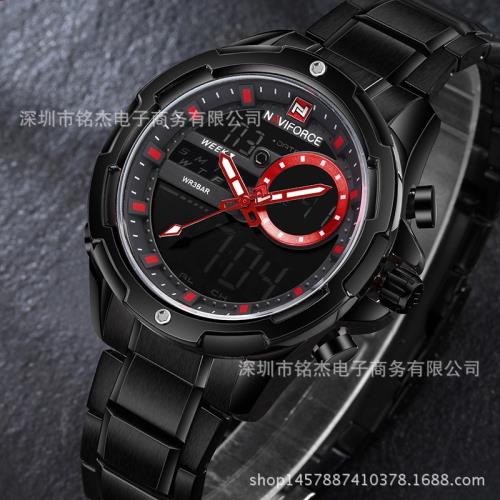 新款 士雙顯多功能領翔9120手表 運動圓形電子夜光普通國產腕表