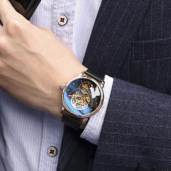 跨境新款綺娜男士時裝百搭潮流皮帶手表網紅熱爆款青年鏤空機械表