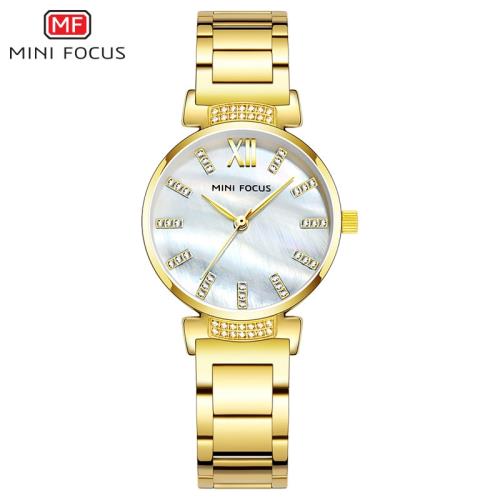 時尚鋼帶女表機芯防水女士水鉆石英手表0227L精鋼玫瑰金國產腕表