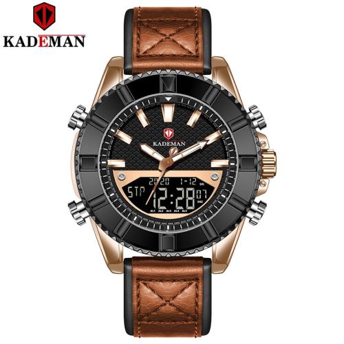 皮帶手表防水士雙機芯多功能運動KADEMAN卡德曼K9069新款方形男