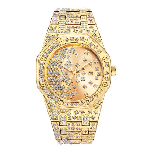 歐美時尚鑲鉆男士手表潮流創意V355石英金色玫瑰夜光日歷國產腕表