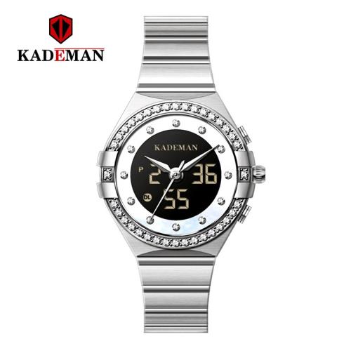 KADEMAN卡德曼士多功能日歷雙機芯手表時尚鋼帶腕表9079防水女