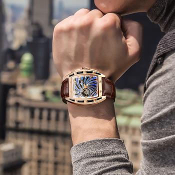 格倫品牌商務高檔手表男士時裝百搭全自動機械表創意鏤空方形腕表