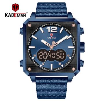 K9038防水皮帶手表士雙機芯多功能運動新款方形KADEMAN卡德曼男