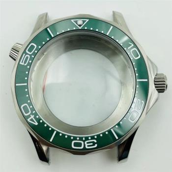 新款海馬300表殼8215機芯潛水表綠色陶瓷圈改裝2836手表殼套配件