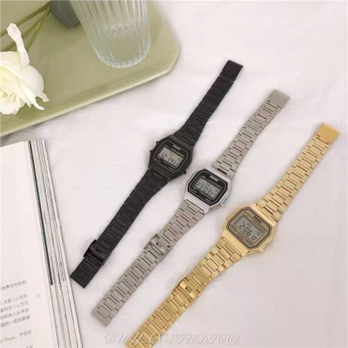 方形電子表女鋼帶簡約復古數字式顯示夜光休閑百搭時尚手表學生表