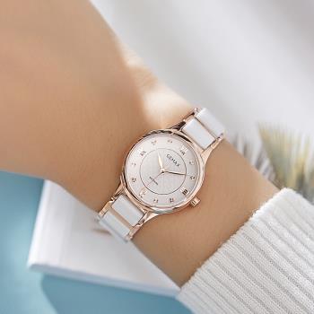 新款女品牌石英士套裝羅馬手表時尚圓形陶瓷金色精鋼普通國產腕表
